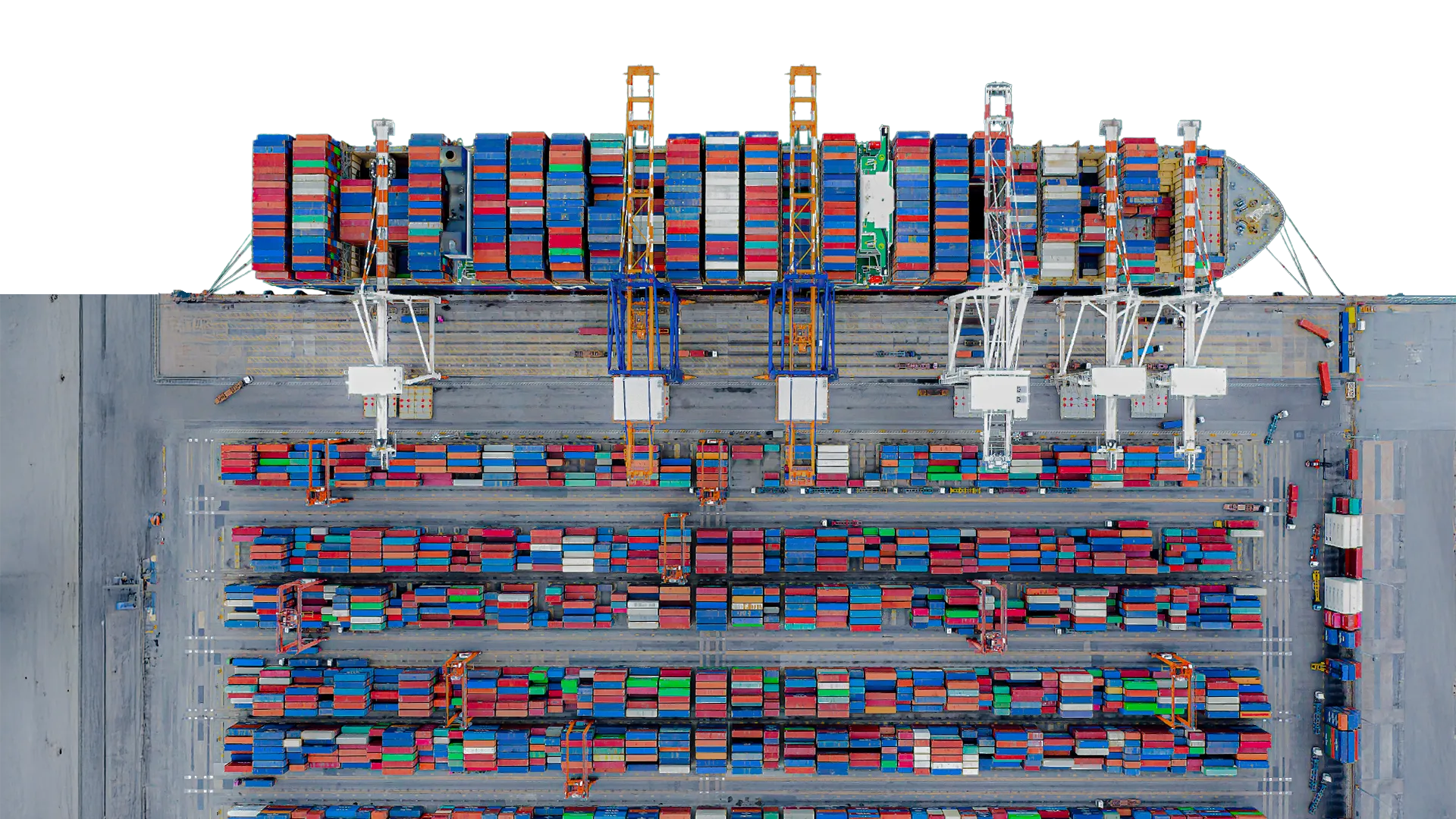 Top view of a containers vessel on port.